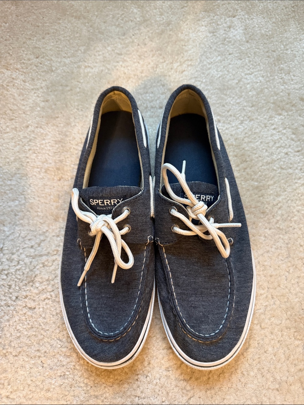 Sperry Men's Navy Canvas Shoes with White Laces